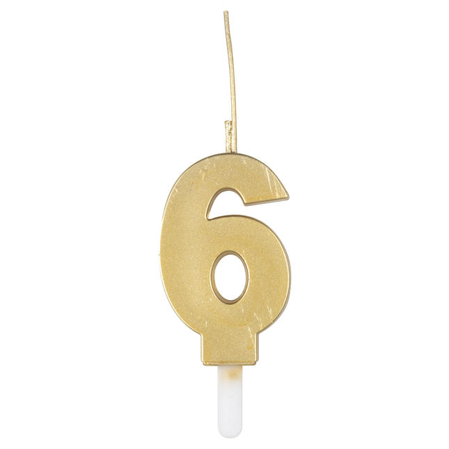 Gold Number 6 Sparkler-Topped Birthday Candle