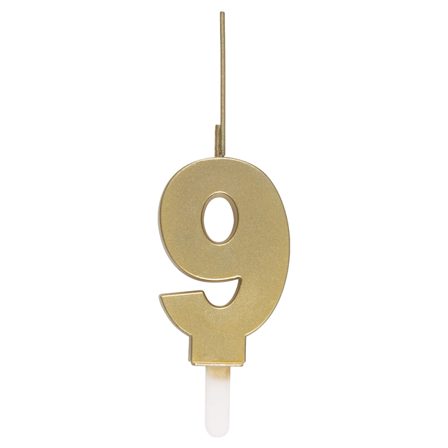 Gold Number 9 Sparkler-Topped Birthday Candle