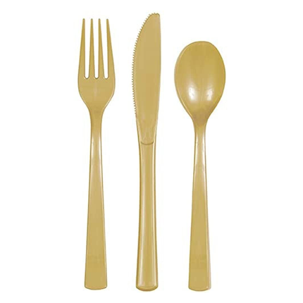 Gold Solid Assorted Plastic Cutlery, 18ct
