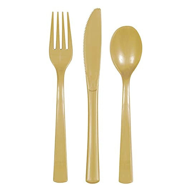 Gold Solid Assorted Plastic Cutlery, 18ct