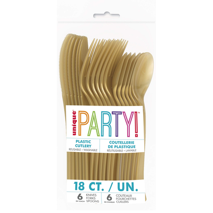 Gold Solid Assorted Plastic Cutlery, 18ct