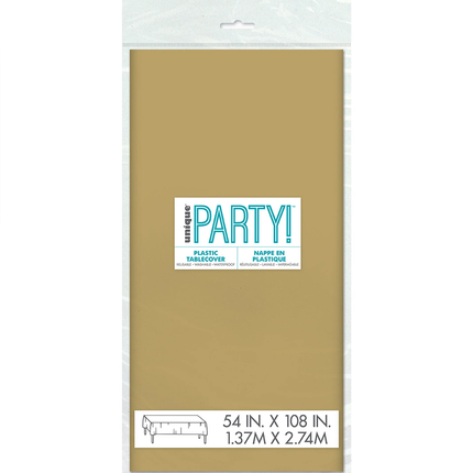 Gold Solid Rectangular Plastic Table Cover, 54" x 108"