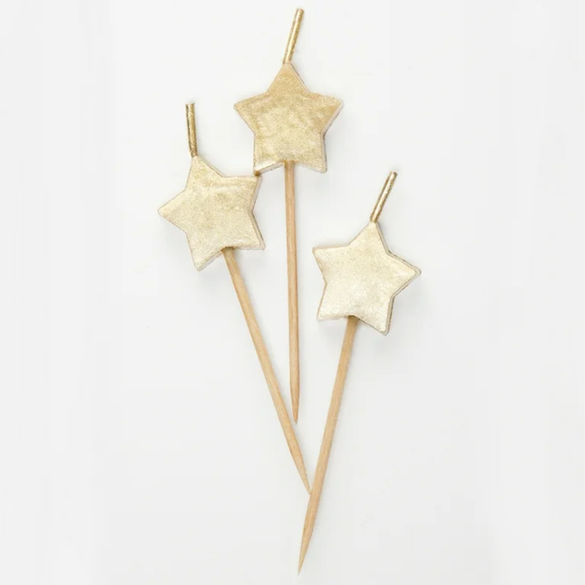Gold Star Pick Birthday Candles, 6ct