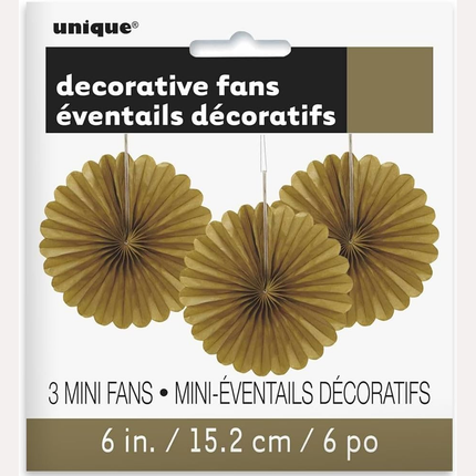 Gold Tissue Paper Fans 6", 3ct