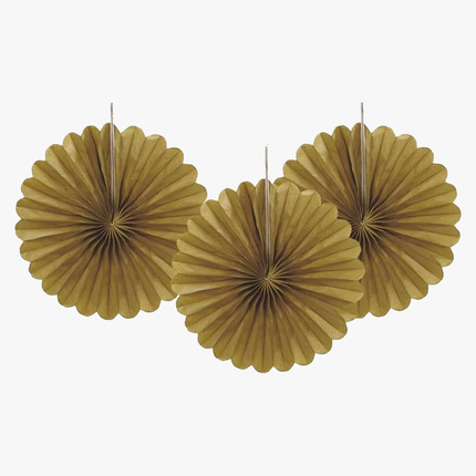 Gold Tissue Paper Fans 6", 3ct
