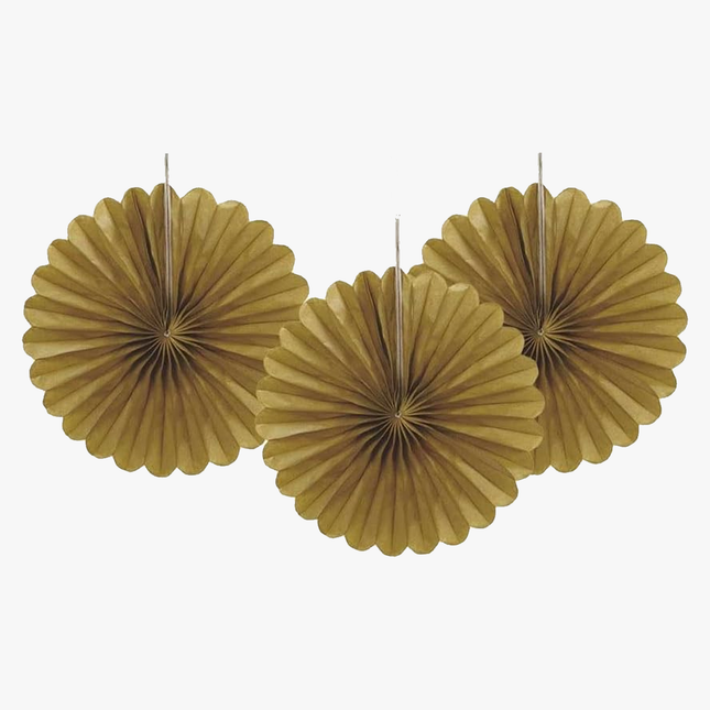 Gold Tissue Paper Fans 6", 3ct