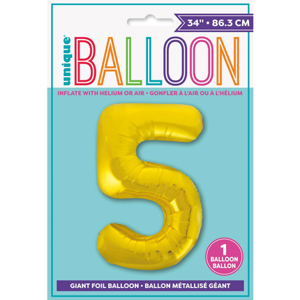 Gold 5 Number Foil Balloon 34"