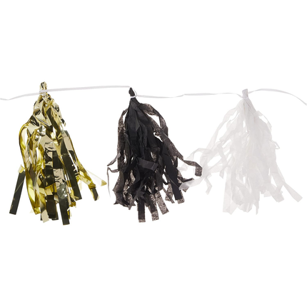 Gold, Black and White Tissue Tassel Garland, 9 ft