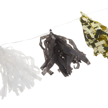Gold, Black and White Tissue Tassel Garland, 9 ft