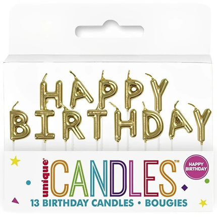 Gold "Happy Birthday" Letter Pick Birthday Candles