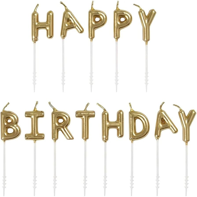 Gold "Happy Birthday" Letter Pick Birthday Candles