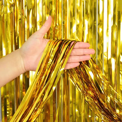 Gold Metallic Foil Fringe Backdrop Curtain 6.5 ft