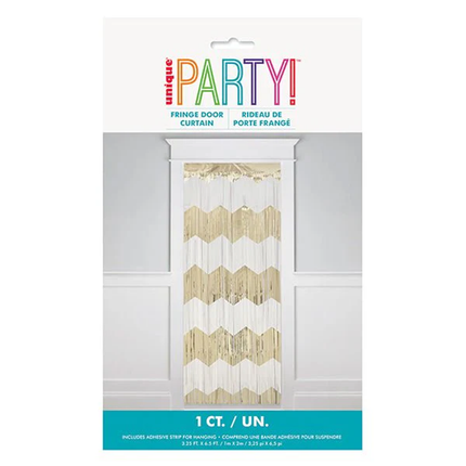 Gold and White Scalloped Fringe Door Curtain, 3.25 ft x 6.5 ft