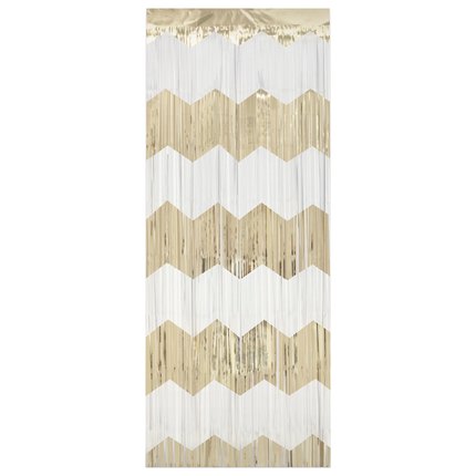 Gold and White Scalloped Fringe Door Curtain, 3.25 ft x 6.5 ft