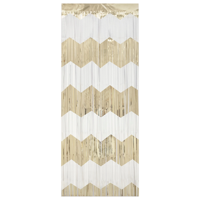 Gold and White Scalloped Fringe Door Curtain, 3.25 ft x 6.5 ft