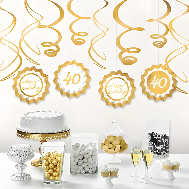 Golden Age 40th Birthday Swirl Decorating Kit, 12 pc