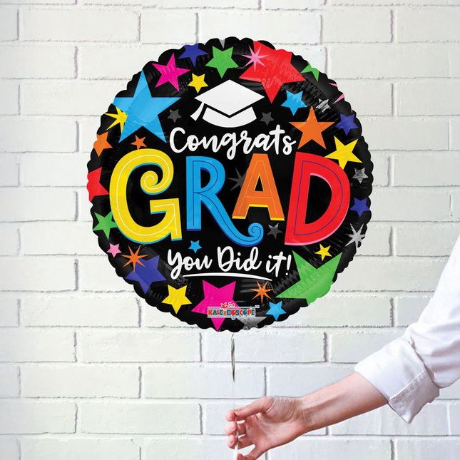Grad Cap Congrats Round Foil Balloon 18″