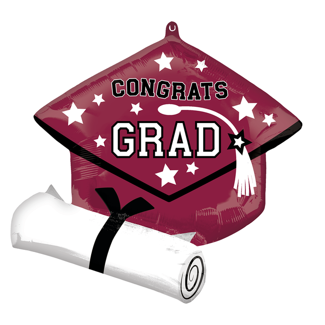 Grad Cap & Diploma Burgundy Foil Balloon 25"