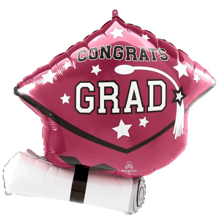Grad Cap & Diploma Burgundy Foil Balloon 25"