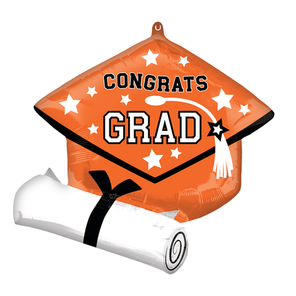 Grad Cap & Diploma Orange Foil Balloon 25"