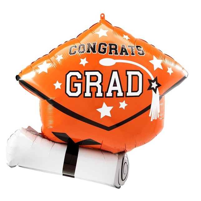 Grad Cap & Diploma Orange Foil Balloon 25"