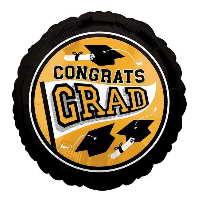 Grad School Colors Gold Round Foil Balloon 18"