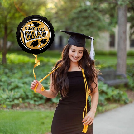 Grad School Colors Gold Round Foil Balloon 18"