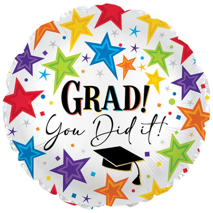 Graduation Congrats Grad set component: Grad Star Pattern Round Foil Balloon 18"