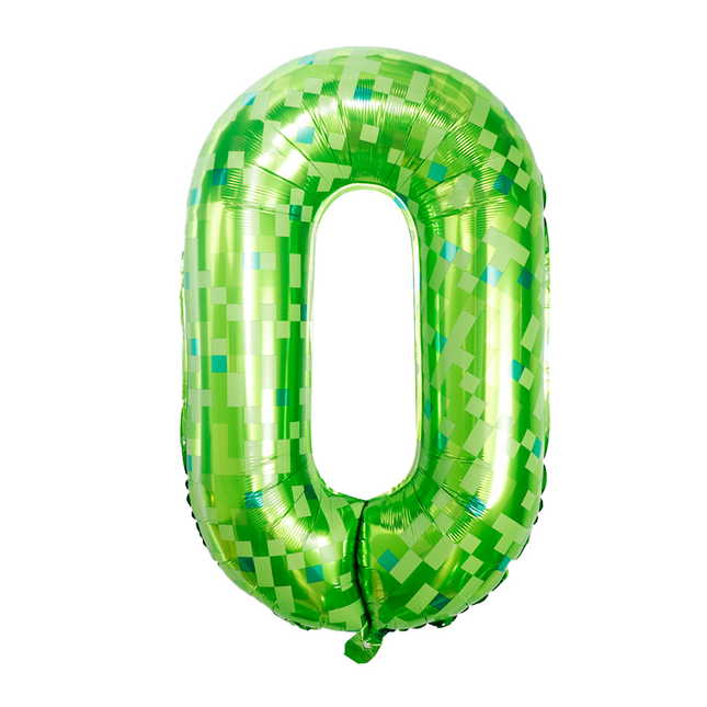 Green Pixel 0 Number Foil Balloon 40"