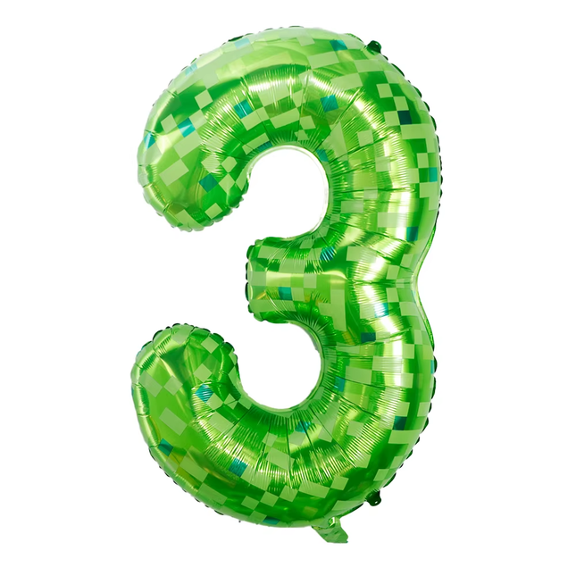 Green Pixel 3 Number Foil Balloon 40"