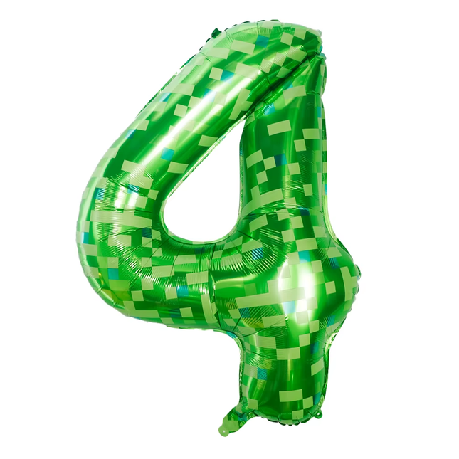 Green Pixel 4 Number Foil Balloon 40"