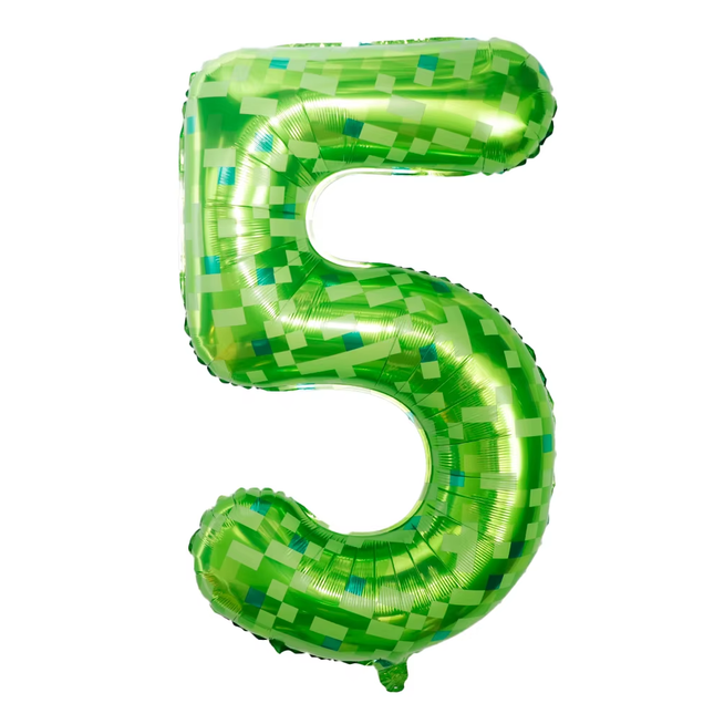 Green Pixel 5 Number Foil Balloon 40"