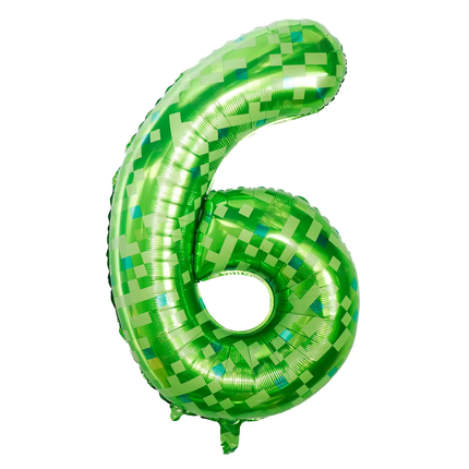 Green Pixel 6 Number Foil Balloon 40"