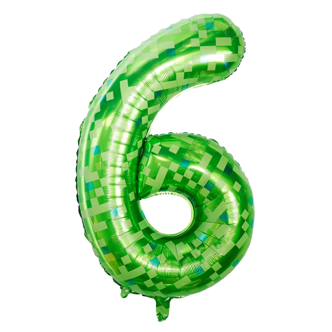 Green Pixel 6 Number Foil Balloon 40"