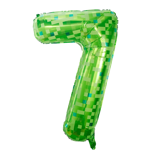 Green Pixel 7 Number Foil Balloon 40"