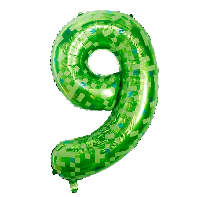 Green Pixel 9 Number Foil Balloon 40"