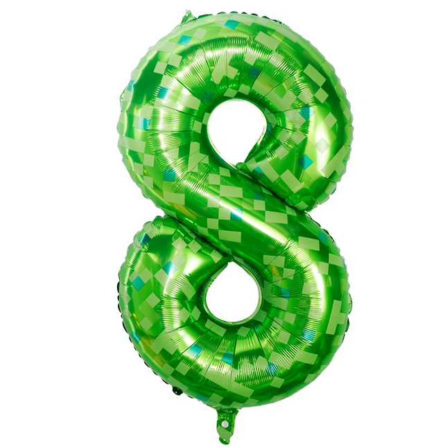 Green Pixel 8 Number Foil Balloon 40"