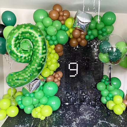 Green Pixel 9 Number Foil Balloon 40"