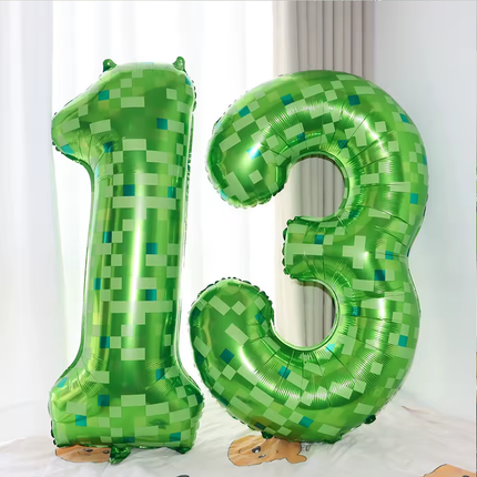 Green Pixel Number Foil Balloon 40"