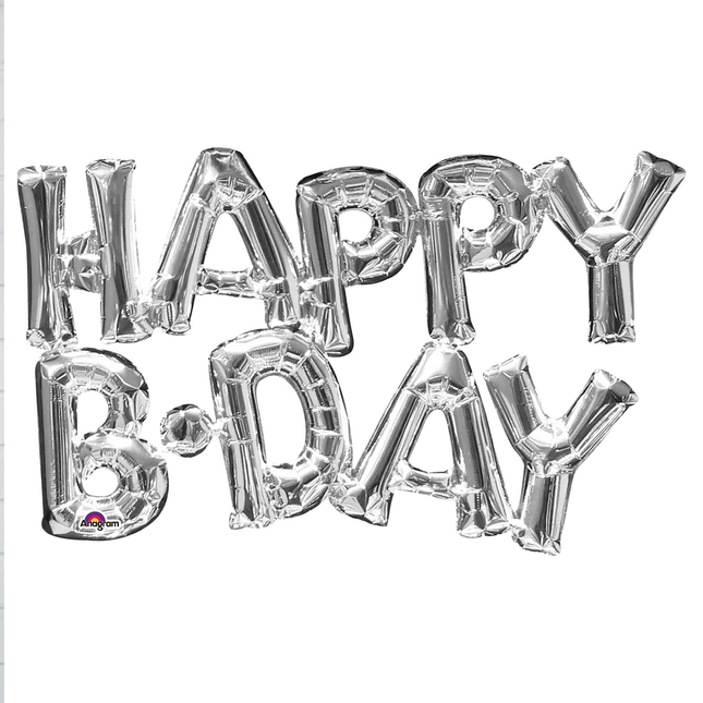 Happy B'day Silver Letter Foil Balloon 30″