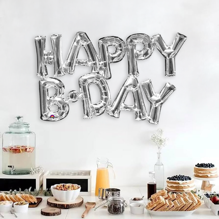 Happy B'day Silver Letter Foil Balloon 30″