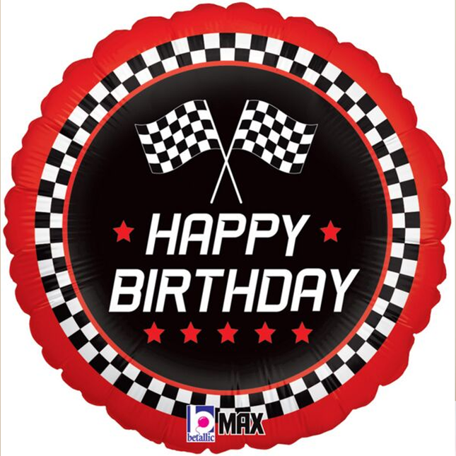 Happy Birthday Racing Flags Foil Balloon 18"