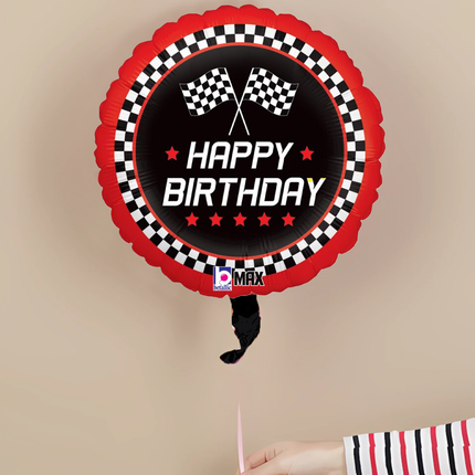 Happy Birthday Racing Flags Foil Balloon 18"