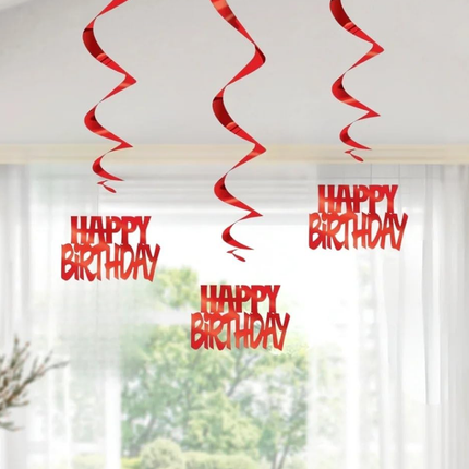 Happy Birthday Red Hanging Swirl Decorations, 32", 3ct