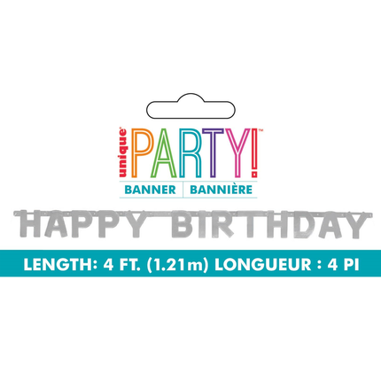 Happy Birthday Silver Deluxe Jointed Banner 4ft