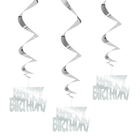 Happy Birthday Silver Hanging Swirl Decorations, 32