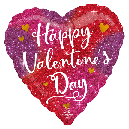 Happy Valentines Day Ombre Sparkles Heart Foil Balloon 18"