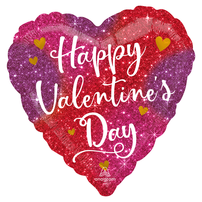 Happy Valentines Day Ombre Sparkles Heart Foil Balloon 18"