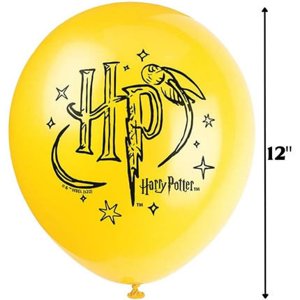 Yellow balloon with Harry Potter logo and measurement label on a white background