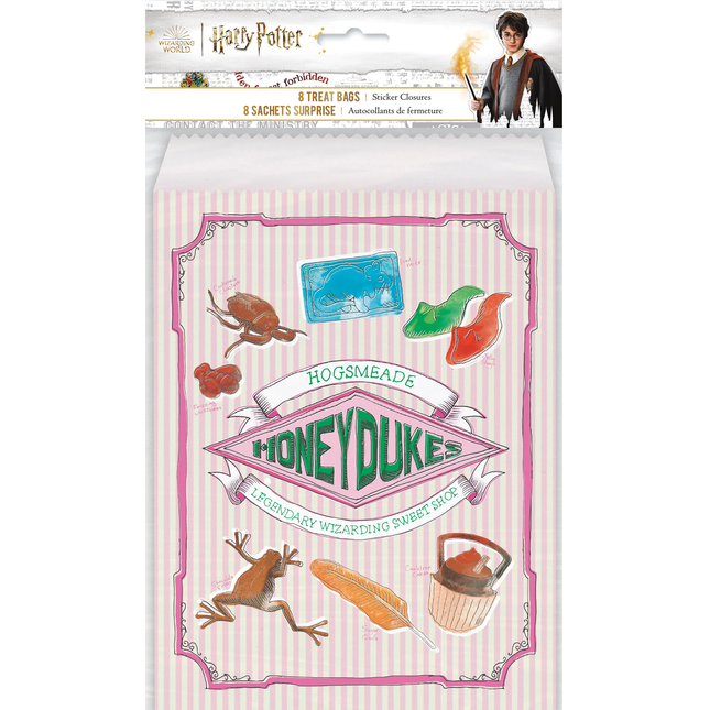 Packaging of Honeydukes treats from Harry Potter with illustrations and text.